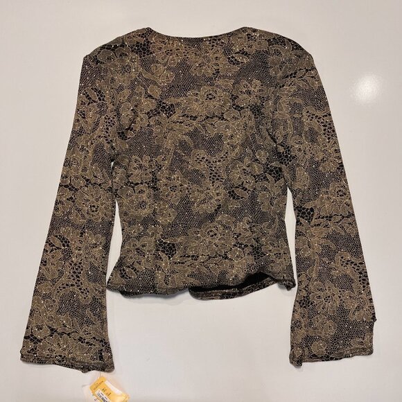MSK‎ Gold Floral Blouse Long Sleeves Embellished Size XL V-Neck Made in USA- NWT - Picture 2 of 8